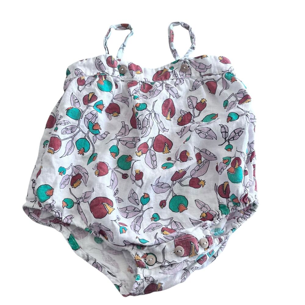 Oeuf Girls Floral Linen Summer Romper Size 18 months Flaw